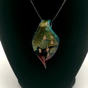 Handmade Leaf-Shaped Glass Art Pendant Necklace